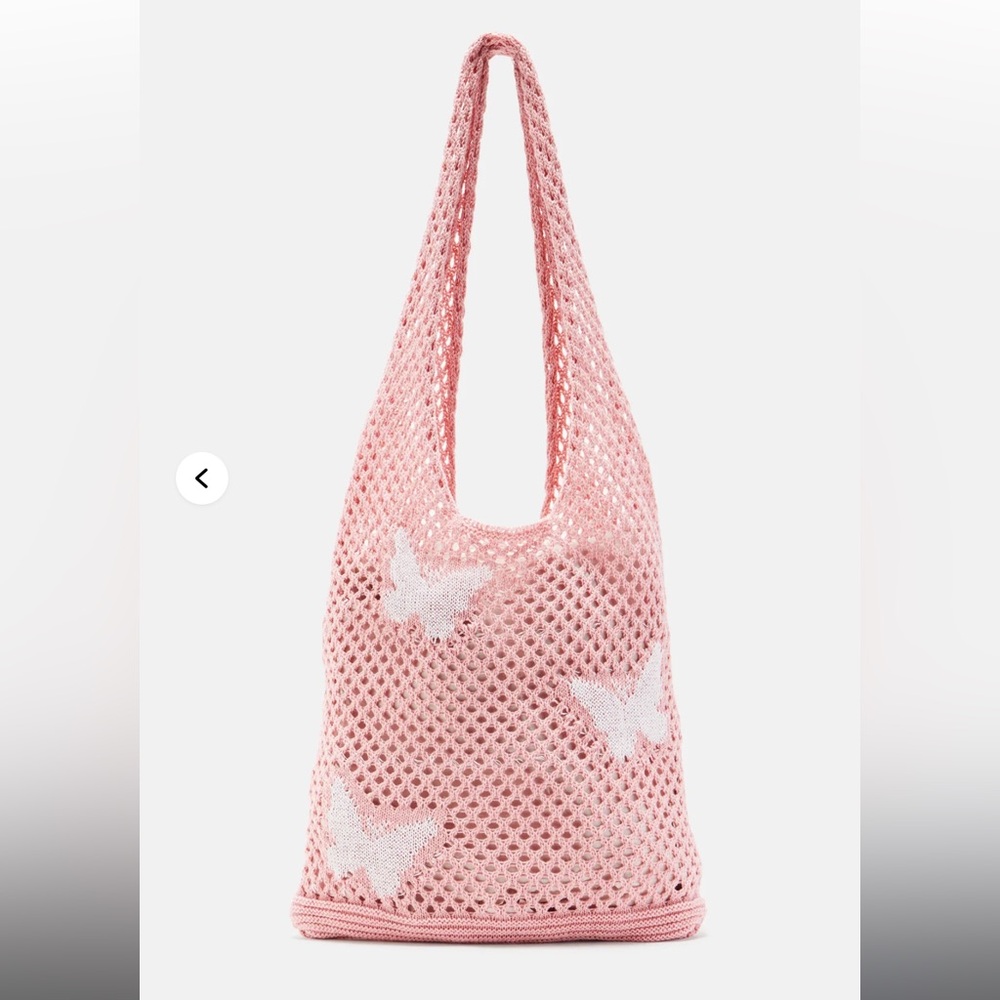 Fashion Nova Pink Mesh Shoulder Bag with Butterfly Accents